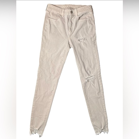 American Eagle Womens 4 Hi Rise 360 Next Level Stretch Jeans Distress Pink Beige - Picture 1 of 10